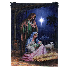 Kleines Bild der Heiligen Familie mit LED-Leuchte und Komet, 20 x 15 cm