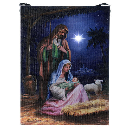 Kleines Bild der Heiligen Familie mit LED-Leuchte und Komet, 20 x 15 cm 1