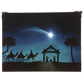 Kleines Bild mit LED-Leuchte, Christi Geburt mit den heiligen drei Kőnigen und Komet, 15 x 20 cm