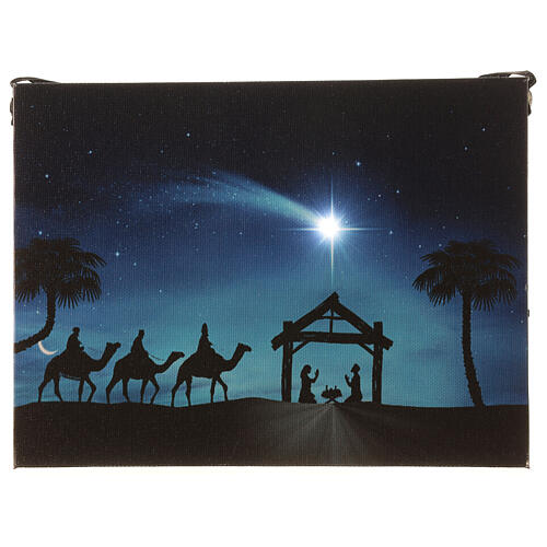 Kleines Bild mit LED-Leuchte, Christi Geburt mit den heiligen drei Kőnigen und Komet, 15 x 20 cm 1
