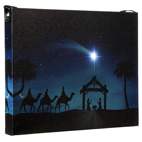 Christmas canvas Holy Family with Wise Kings and LED comet 15x20 cm 2