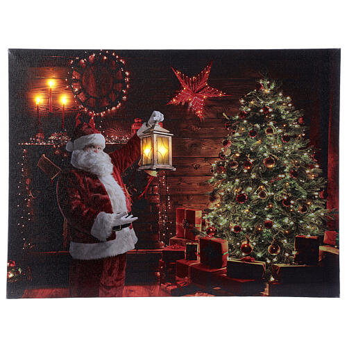 Christmas LED canvas Santa Claus with lantern 30x40 cm 1