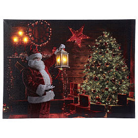 LED Santa Claus canvas with lantern 30x40 cm