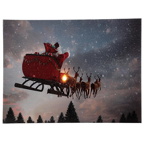 Santa Claus on sleigh canvas LED 40x30 cm 1