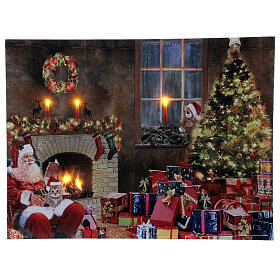 LED Bild Weihnachtsmann mit Baum und Geschenken, 30x40 cm
