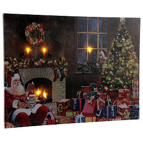 LED Bild Weihnachtsmann mit Baum und Geschenken, 30x40 cm