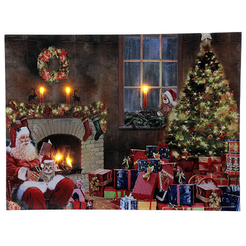 LED Bild Weihnachtsmann mit Baum und Geschenken, 30x40 cm 1