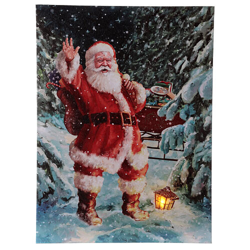 LED canvas Santa Claus in a snowy forest 40x30 cm 1