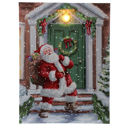 Quadro LED Pai Natal à porta de casa 40x30 cm 1
