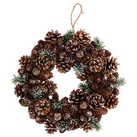 Advent wreath with pine cones and green leaves 30 cm