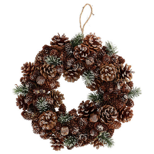 Advent wreath with pine cones and green leaves 30 cm 1
