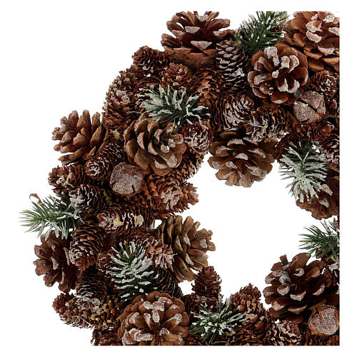 Advent wreath with pine cones and green leaves 30 cm 2