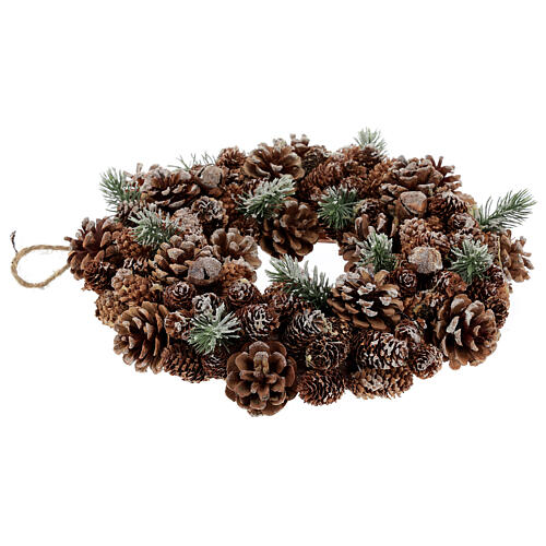 Advent wreath with pine cones and green leaves 30 cm 3