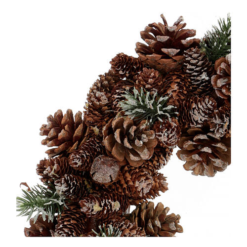 Couronne Avent feuilles vertes pommes de pin paillettes 30 cm 3