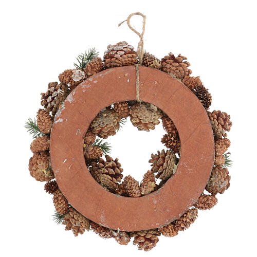 Couronne Avent feuilles vertes pommes de pin paillettes 30 cm 5