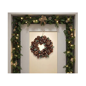 Coroa do Advento agulhas verdes e pinhas com glitter 33 cm