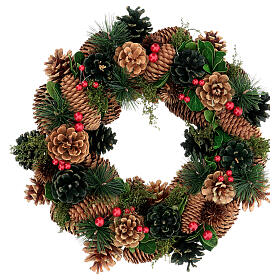 Advent wreath berries and green pinecones 32 cm