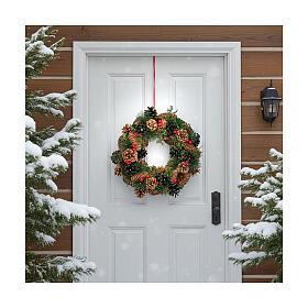 Corona avvento Natale bacche pigne verdi 32 cm