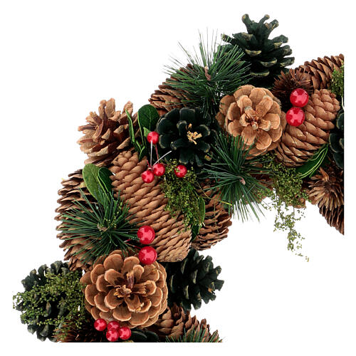 Korona adwentowa Boże Narodzenie jagody szyszki zielone, średnica 32 cm 3