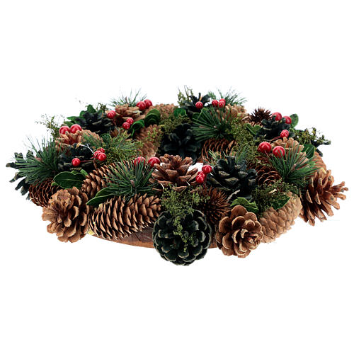 Korona adwentowa Boże Narodzenie jagody szyszki zielone, średnica 32 cm 4