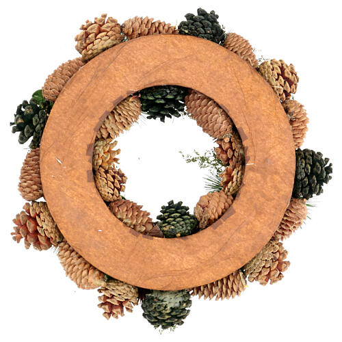 Korona adwentowa Boże Narodzenie jagody szyszki zielone, średnica 32 cm 5