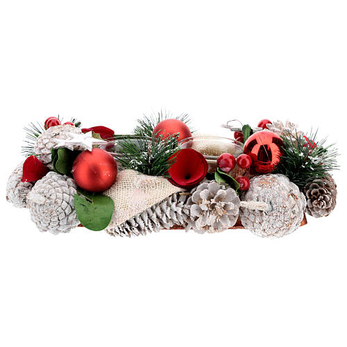 Christmas white and red centerpiece 3 cm candle holder 30x15 cm 4