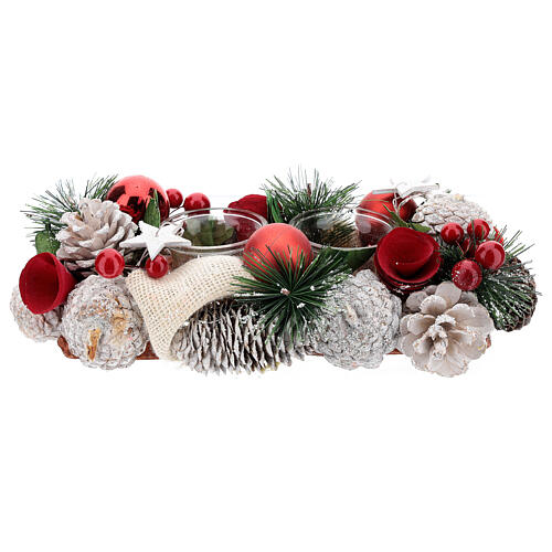 Centro de mesa navideño blanco rojo portavela 3 cm 30x15 cm 1