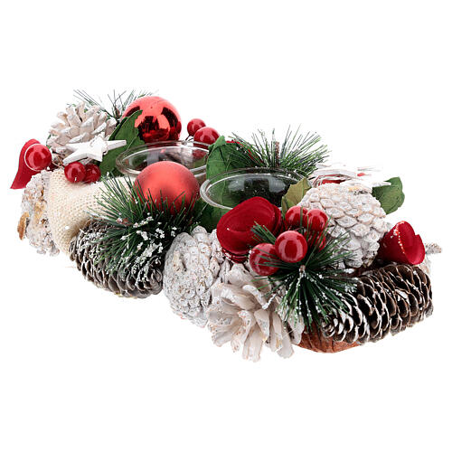 Centro de mesa navideño blanco rojo portavela 3 cm 30x15 cm 2