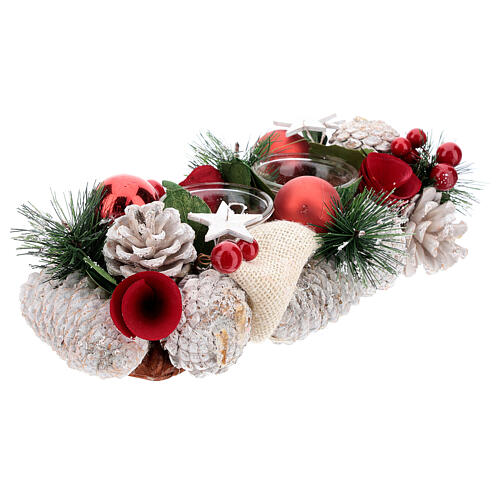Centro de mesa navideño blanco rojo portavela 3 cm 30x15 cm 3
