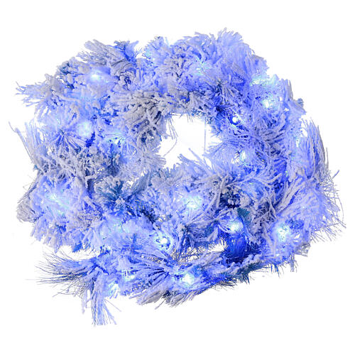 STOCK Corona di Natale luci LED blu innevato 50 cm 2