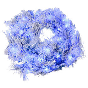 STOCK Blue snowy Christmas wreath with LED lights 20 in