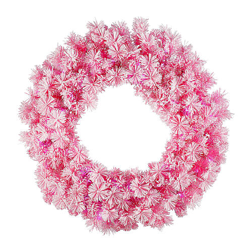 STOCK Fairy pink Christmas wreath, 90 cm, PVC and LED lights 1