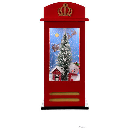 Cabina telefonica nevicata natalizia musica luce 55x25x25 cm 1