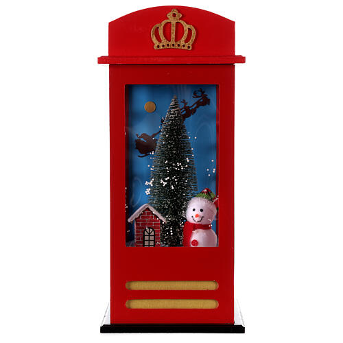 Cabina telefonica nevicata natalizia musica luce 55x25x25 cm 4