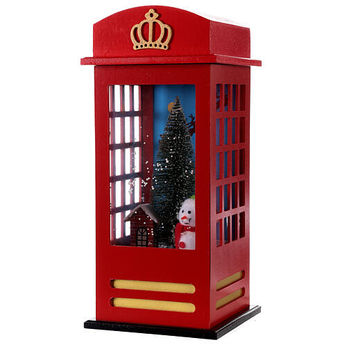 English telephone booth Christmas snowfall music light 55x25x25 cm 5