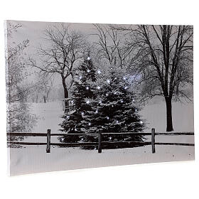 Fiber optic lighted Christmas canvas, snowy landscape, 40x60 cm