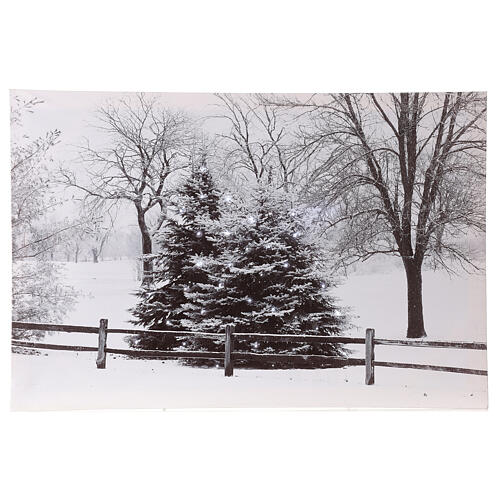 Fiber optic lighted Christmas canvas, snowy landscape, 40x60 cm 1