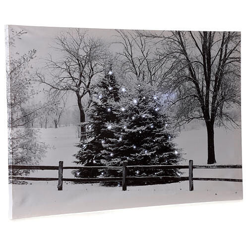 Fiber optic lighted Christmas canvas, snowy landscape, 40x60 cm 2
