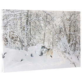 Fiber optic lighted Christmas canvas, snowy landscape with wolf, 40x60 cm