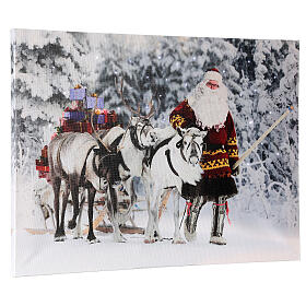 Fiber optic lighted Christmas canvas, Santa Claus with reindeers, 30x40 cm