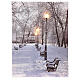 LED lighted Christmas canvas, snowy landscape with benches, 40x30 cm s1