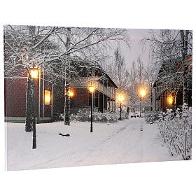 Christmas canvas, LED lights, snowy landscape with houses, 40x60 cm