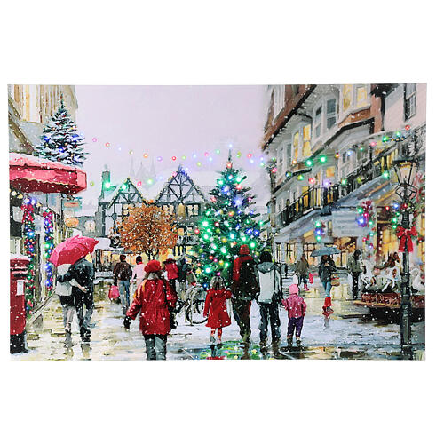 Tableau lumineux fibre optique rue décorée pour Noël 40x60 cm 1