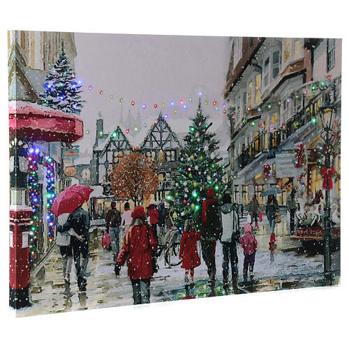 Tableau lumineux fibre optique rue décorée pour Noël 40x60 cm 2