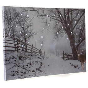 Christmas canvas, fiber optic, snowy landscape with reindeer, black and white, 40x60 cm