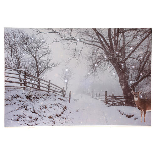 Pejzaż zimowy biało czarny z reniferem, obraz światłowodowy 40x60 cm 1