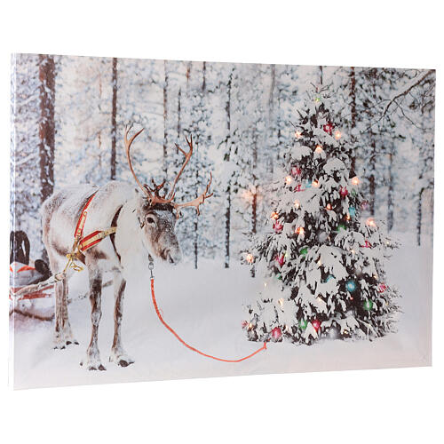 Tableau lumineux fibre optique renne sapin de Noël 40x60 cm 2