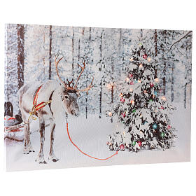 Quadro luminoso Natale fibra ottica renna albero neve 40x60 cm