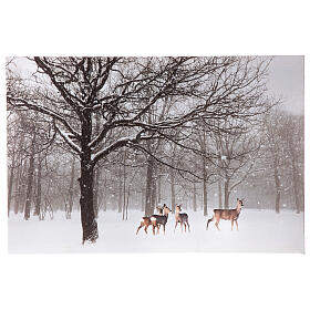 Leuchtendes weihnachtliches Bild mit verschneiter Landschaft und Kitzen, 40x60 cm