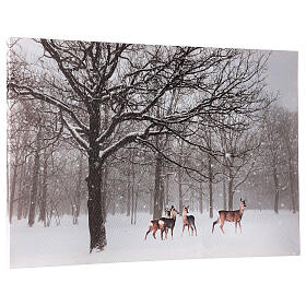 Leuchtendes weihnachtliches Bild mit verschneiter Landschaft und Kitzen, 40x60 cm